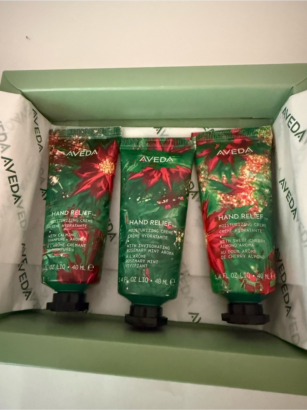 AVEDA Hand Relief Moisturizing Creme Trio - Green and Red Accents